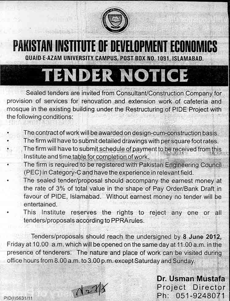 Construction Work Tender For Construction Work